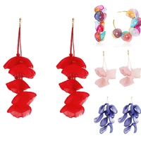 fashion dangle earrings for women trendy chiffon floral earrings bohemian long tassel earrings summer beach party jewelry gift