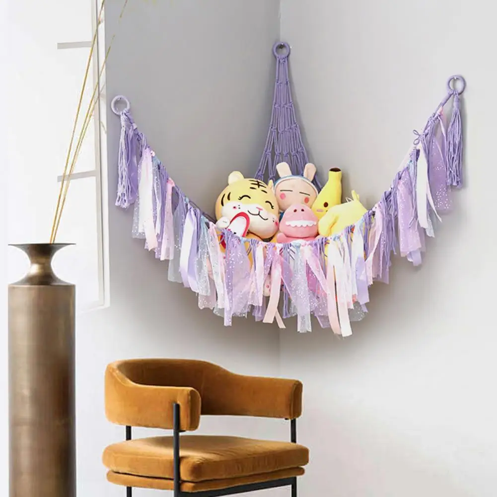

Mesh Toy Net Bag Even Hole Size Anti-fall Wearproof Toy Organizer Hammock Cotton Rope Colorful Ribbon Toys Hammock Home Supply