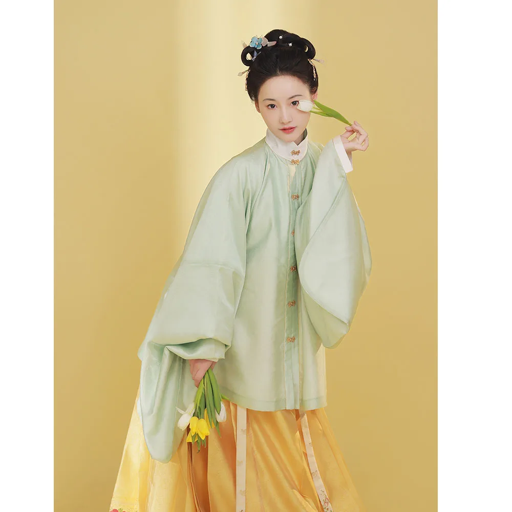 ShangGongYu Spring Ming Dynasty Green Hanfu Women Ancient Chinese Costume Stand Collar Tang Suit Top Embroidered Short Jacket