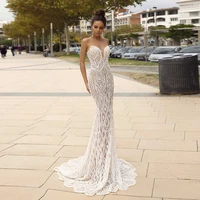 laxsesu mermaid wedding dress lace with embroidery sheer mesh strapless beach bohemian bridal gown custom plus size vestidos
