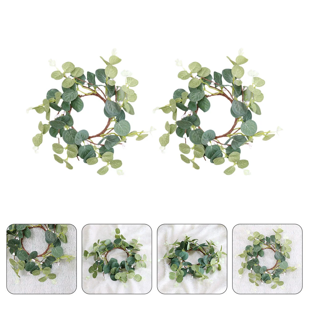 

2 Pcs Easter Taper Rings Pillar Boxwood Wreaths Front Door Mini Green Leaves Home Decor