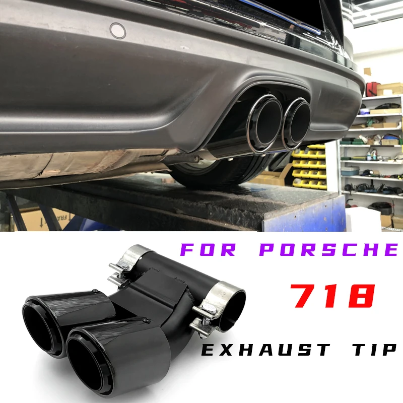 

304 Stainless Steel Exhaust Tip For 2016-2020 Porsche 718 Boxster Cayman Muffler Tip Silver Black Tailpipe Car Exhaust Pipe