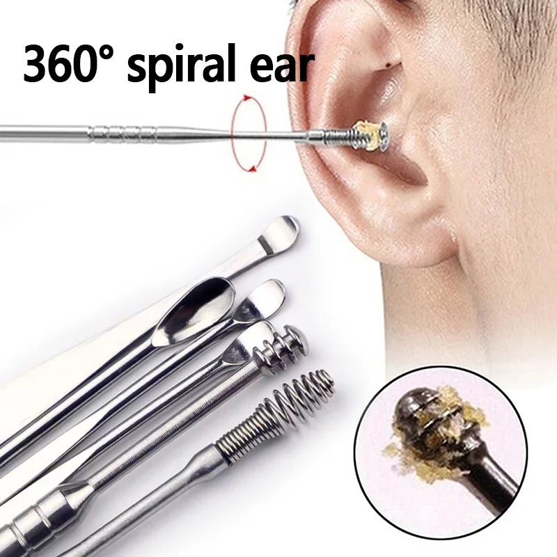 

6pcs/Set Ear Cleaner Earwax Remove Tools Stainless Stell Earpick Wax Remover Piercing Kit Earwax Curette Spoon Ear Clean Tools