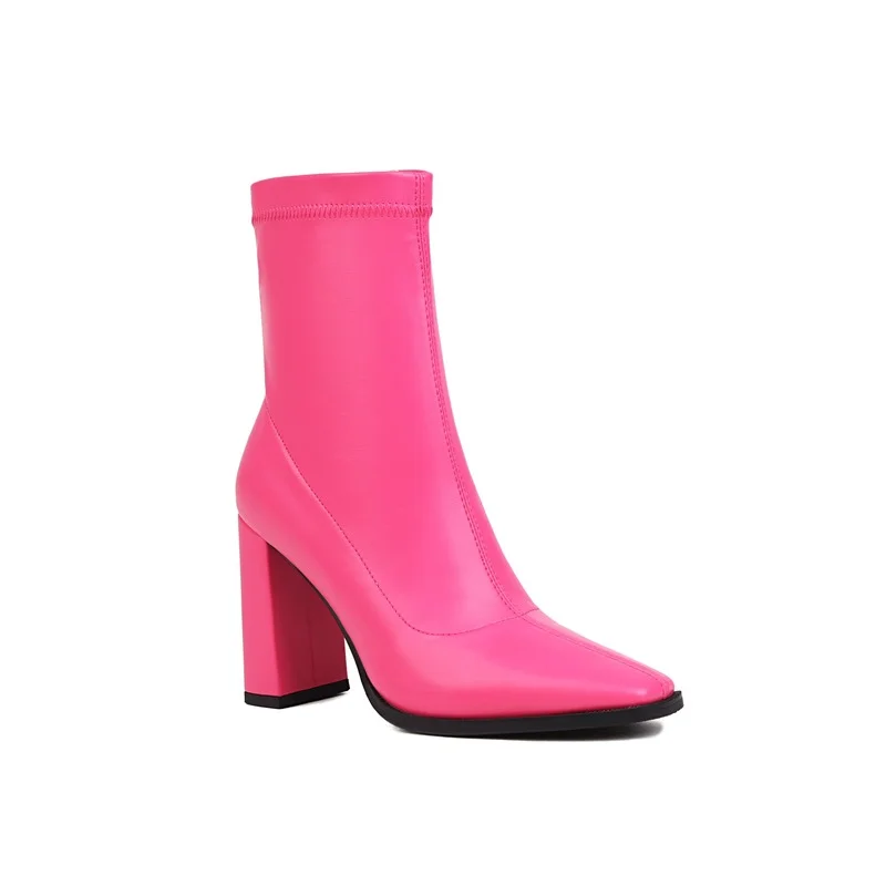 

2022 Women Ankle Boots Plus Size 34-43 Microfiber Leather+pigskin Lining+sheepskin Insole High Heel Side Zipper Skinny Boots 41