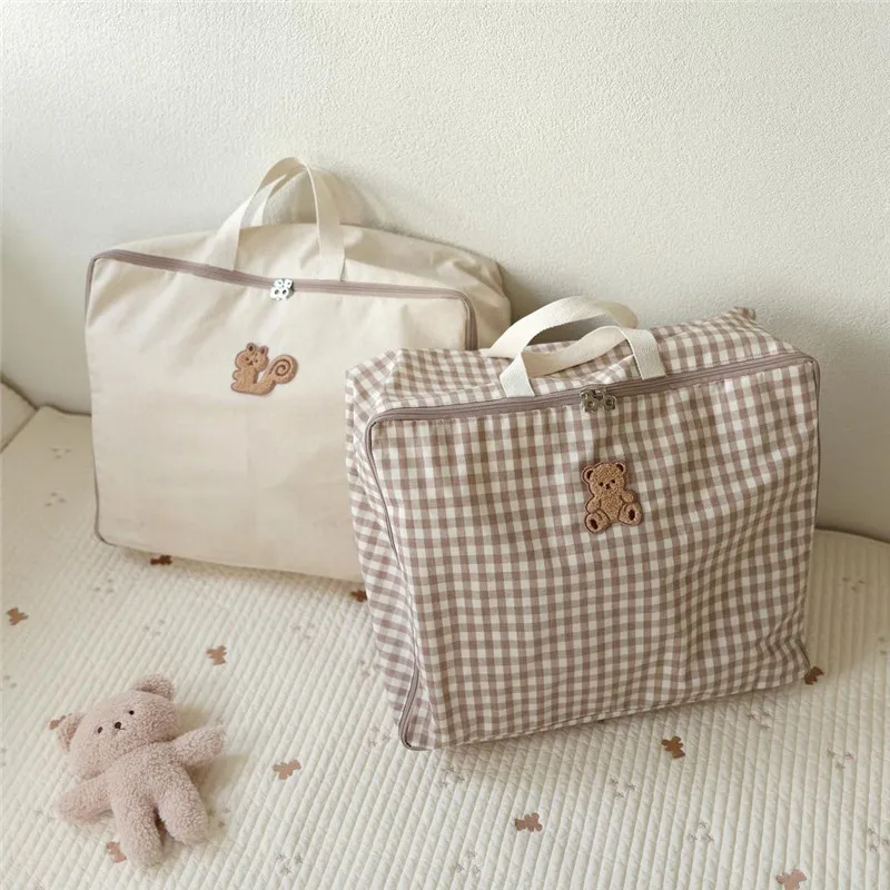 Cute Bear Kids Luggage Bag Kindergarten Child Quilt Storage Bags Mommy Bag Baby Stuff Canvas Handbag Waterproof Organizer