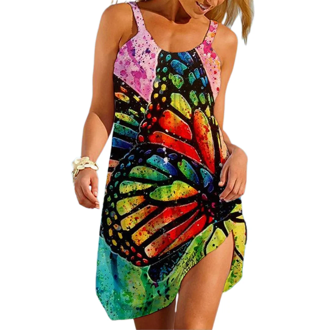 

Colorful Butterfly Summer Dress for Women Fashion Holiday Strap Dresses Ladies Female Casual Loose 3d Streetwear Beachwear Y2k