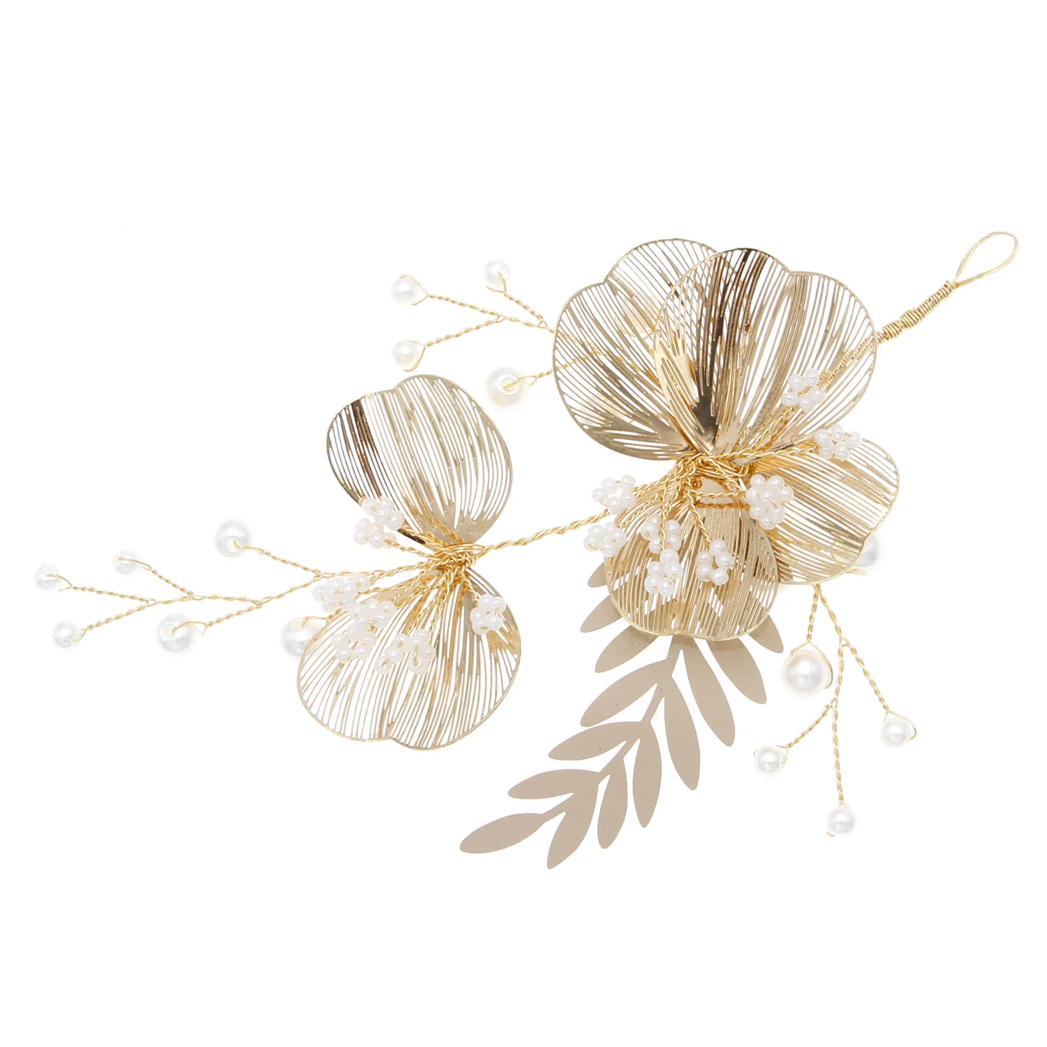 

Повязка для волос с жемчужинами и цветами для невесты, H9