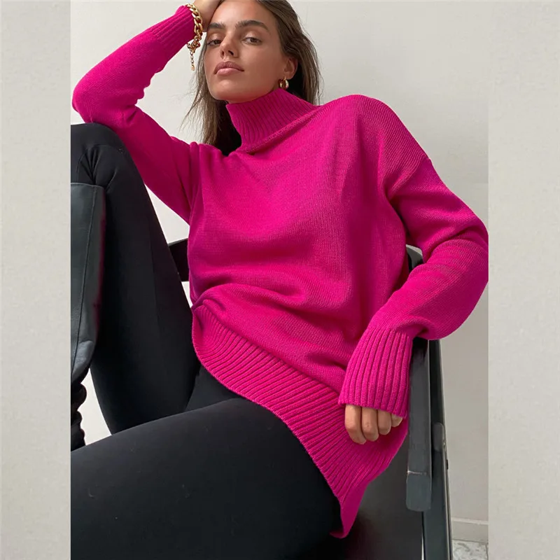 

Knitted Women's Turtleneck Sweater Oversize Long Batwing Sleeve Loose Ladies Pullover Jumper 2022 Winter Warm Female Sweaters