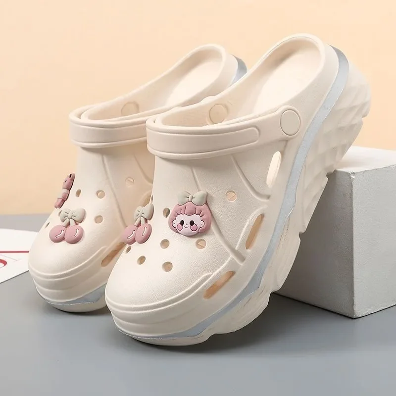 Шлепанцы женские для сада и пляжа сланцы с большим носком дышащие сандалии на