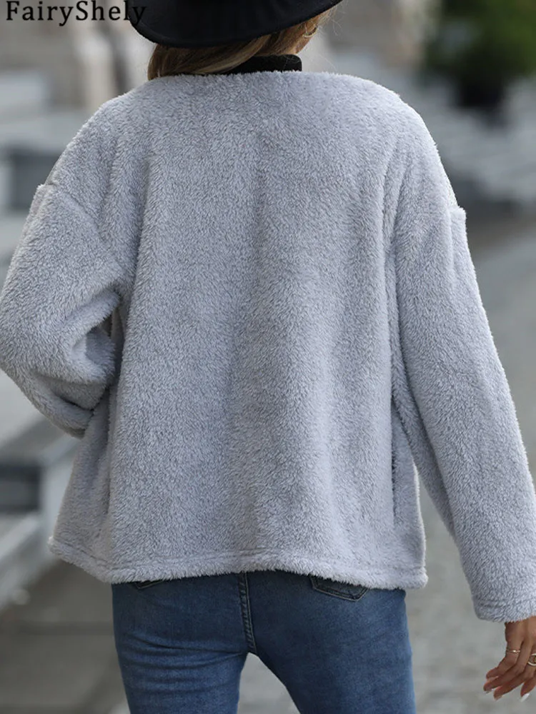 FairyShely 2024 осенняя женская куртка на молнии толстое плюшевое теплое лоскутное