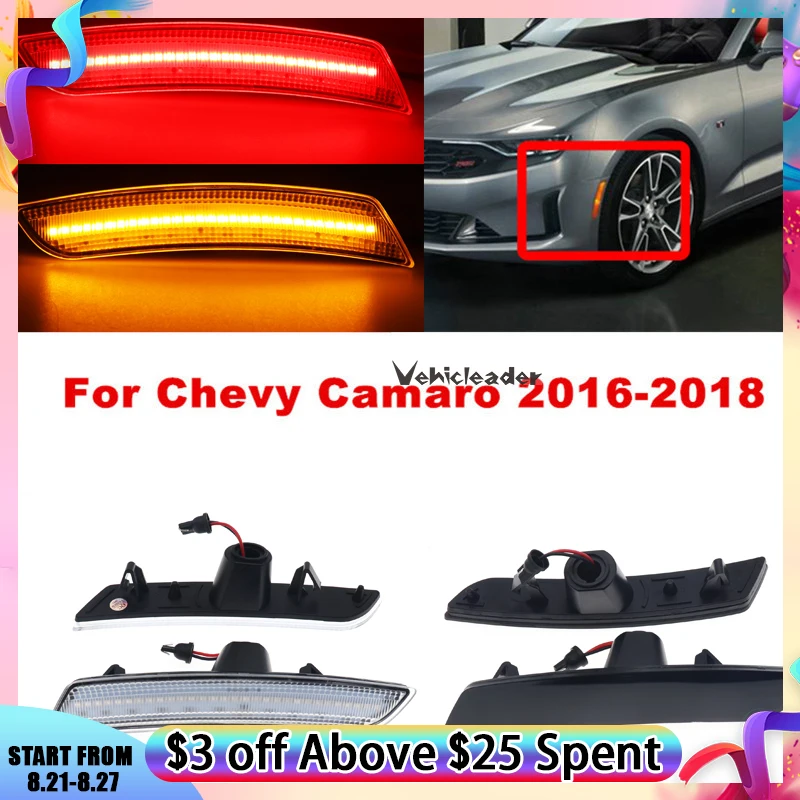 Front Amber & Rear Red Led Side Marker Lights Turn Signal Indicator Blinker Lamps For Chevrolet Chevy Camaro 2016 2017 2018