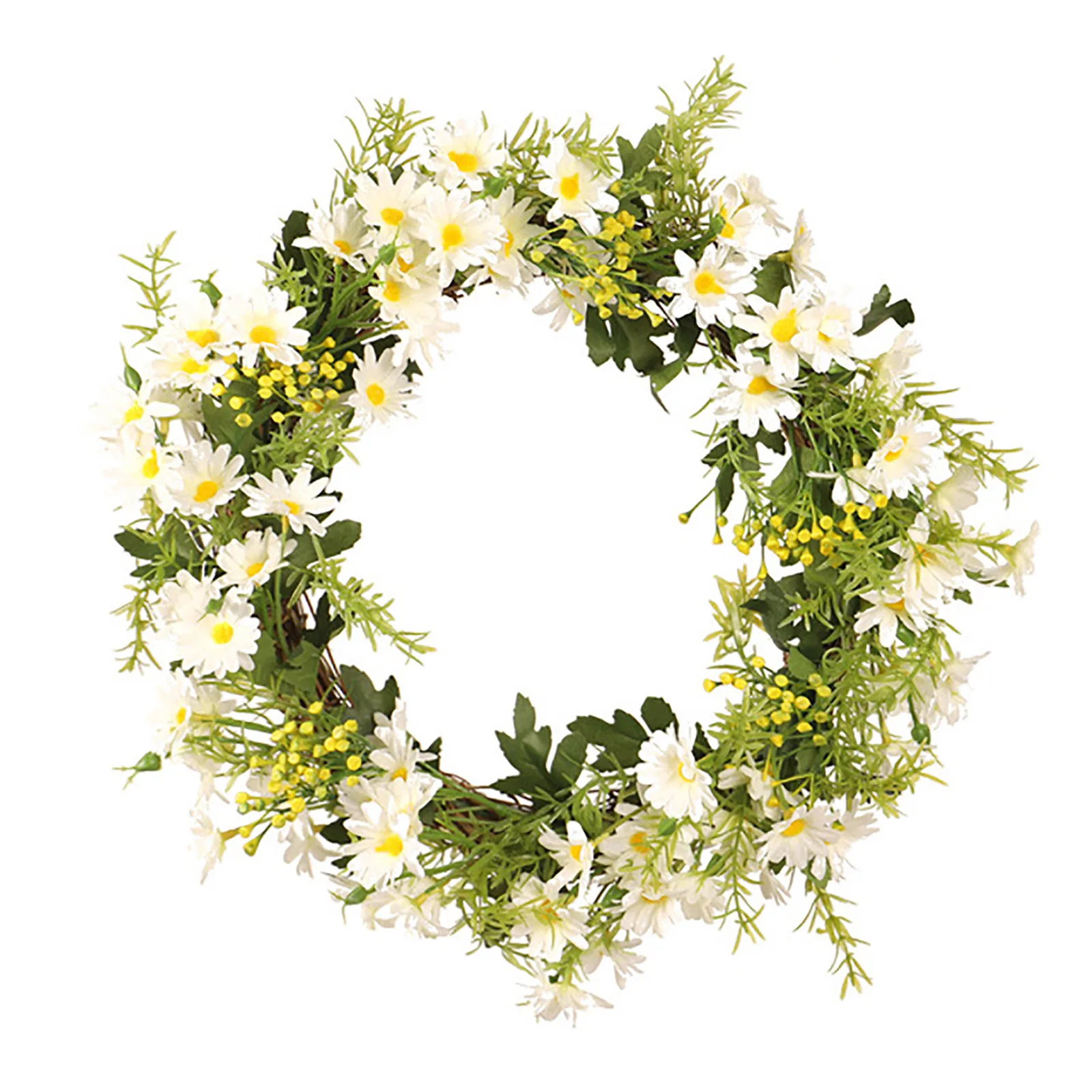 

14 Inch Daisy Flower Wreath Spring Summer Door Wreath Artificial Green Leaves Wreath with White Daisy Flowers for Home Wedding