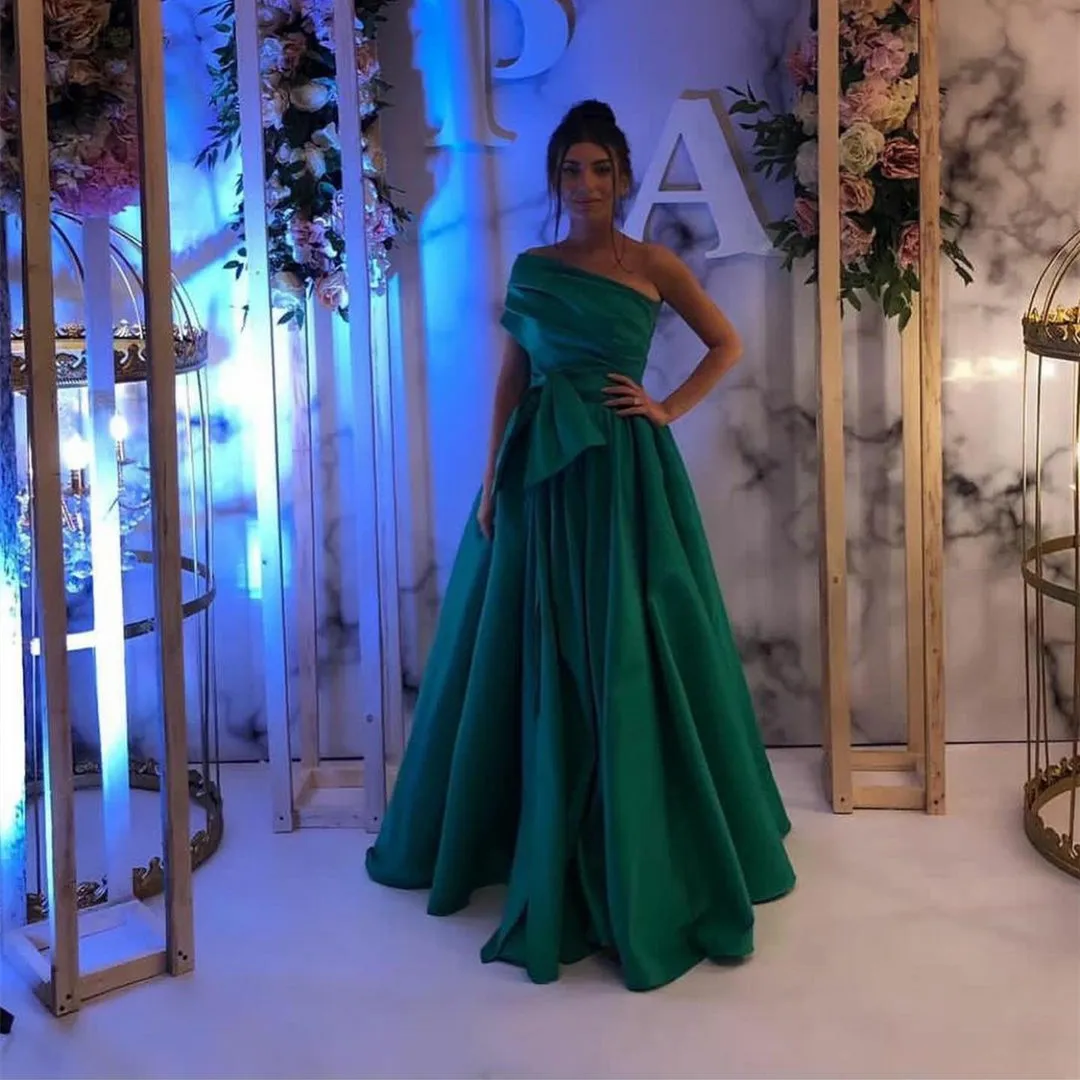

Elegant Long Green Muslim Evening Dresses with Pockets A-Line Pleated Floor Length Abendkleid Formal Party Gown Women Prom Dress