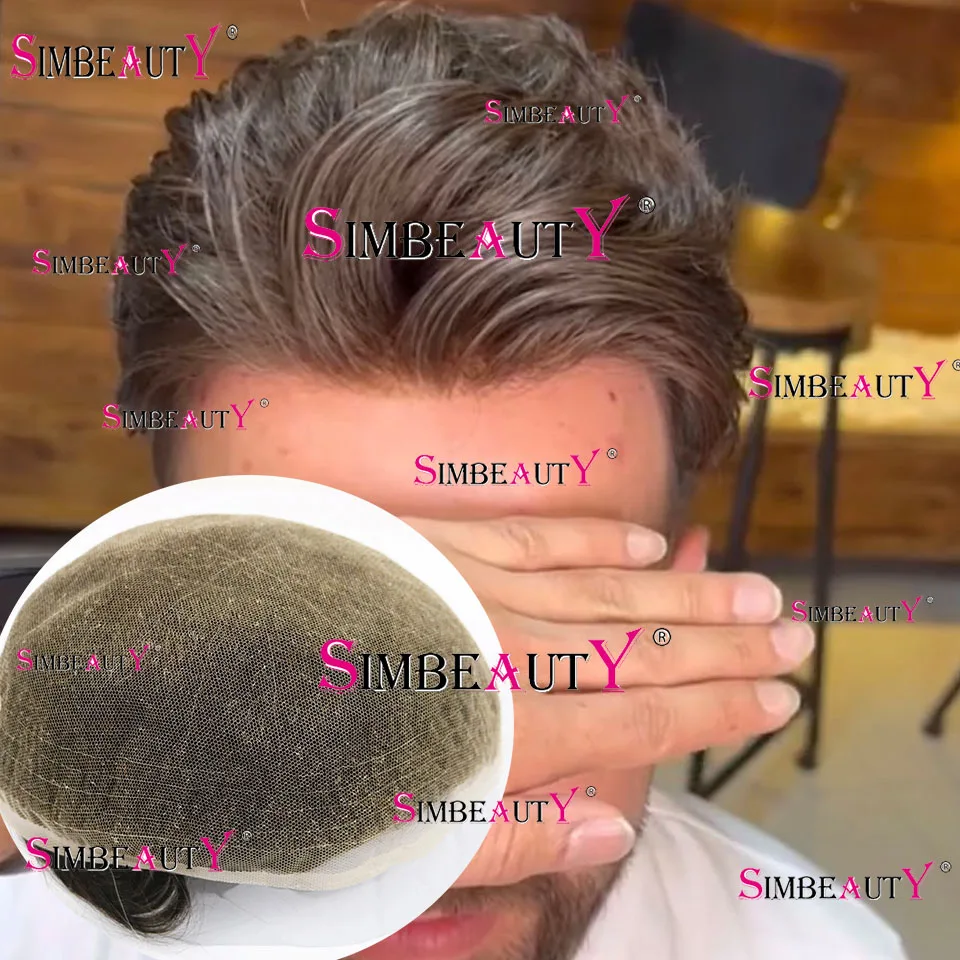 Парик мужской парик из человеческих волос коричневого и светлого цвета дышащий