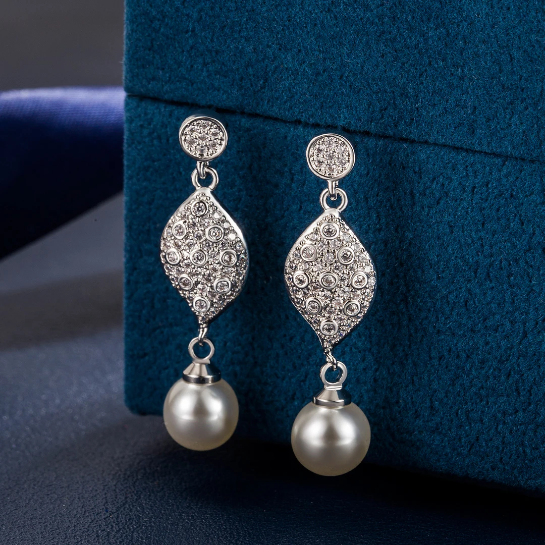 

AAA Top Quality Silver 925 Leaf Zircon Earings For Womens Free Shipping Luxury Pearl Ear Studs Fashion korean Jewelry Wedding