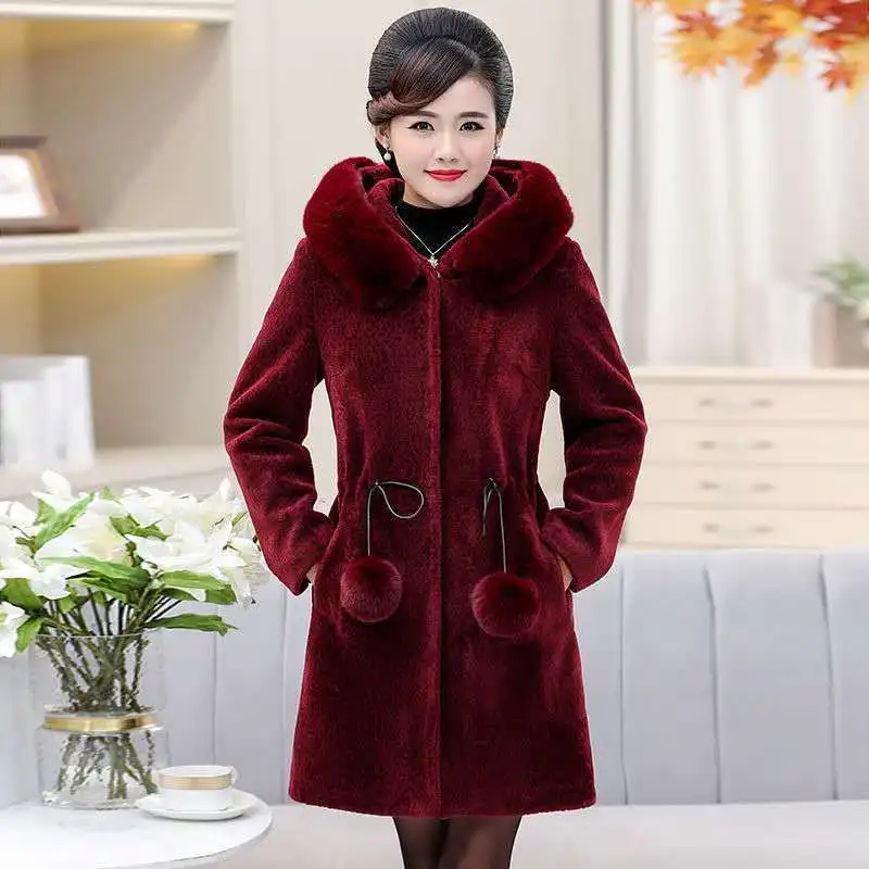 Winter Hoodie Jacket Women Faux Fur Coat Women's Overcoat Autumn Warm Faux Fur Coat Long Parkas Femme Fashion Fluffy Coats Red