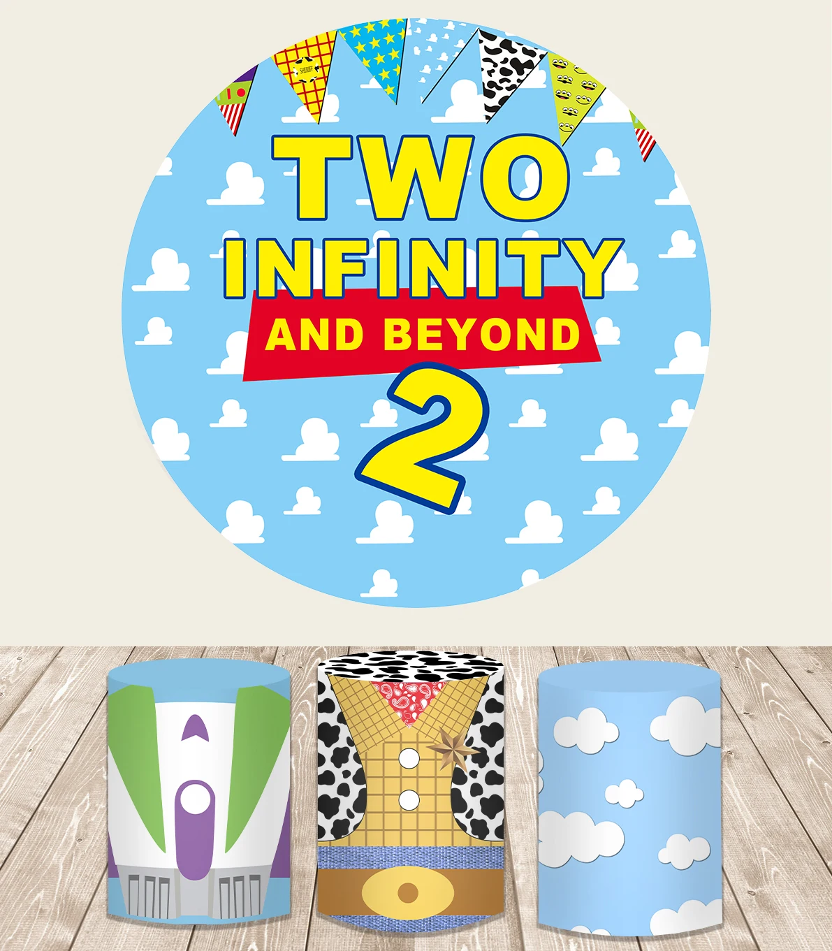 

Disney Toy Story Happy Birthday Round Backdrop Kids Circle Cylinder Banner Party Custom Photography Background Children Table