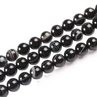 natural stone beads smooth round black stripes agata onyx stone beads for diy jewelry making necklaces bracelets 4681012mm