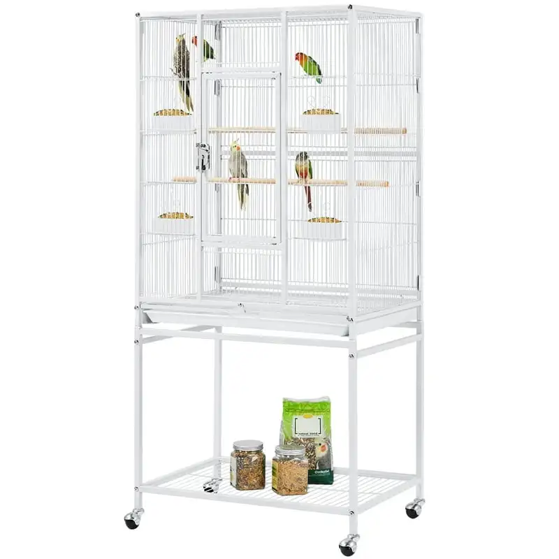 

54" Metal Rolling Bird Cage with Detachable Stand, White Easy cleaning