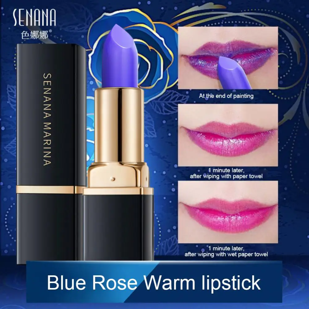 

Blue Rose Lipstick Temperature Color Changing Lipstick Waterproof Non-stick Cup Lipstick Moisturizing No Fading Shiny Lip Gloss