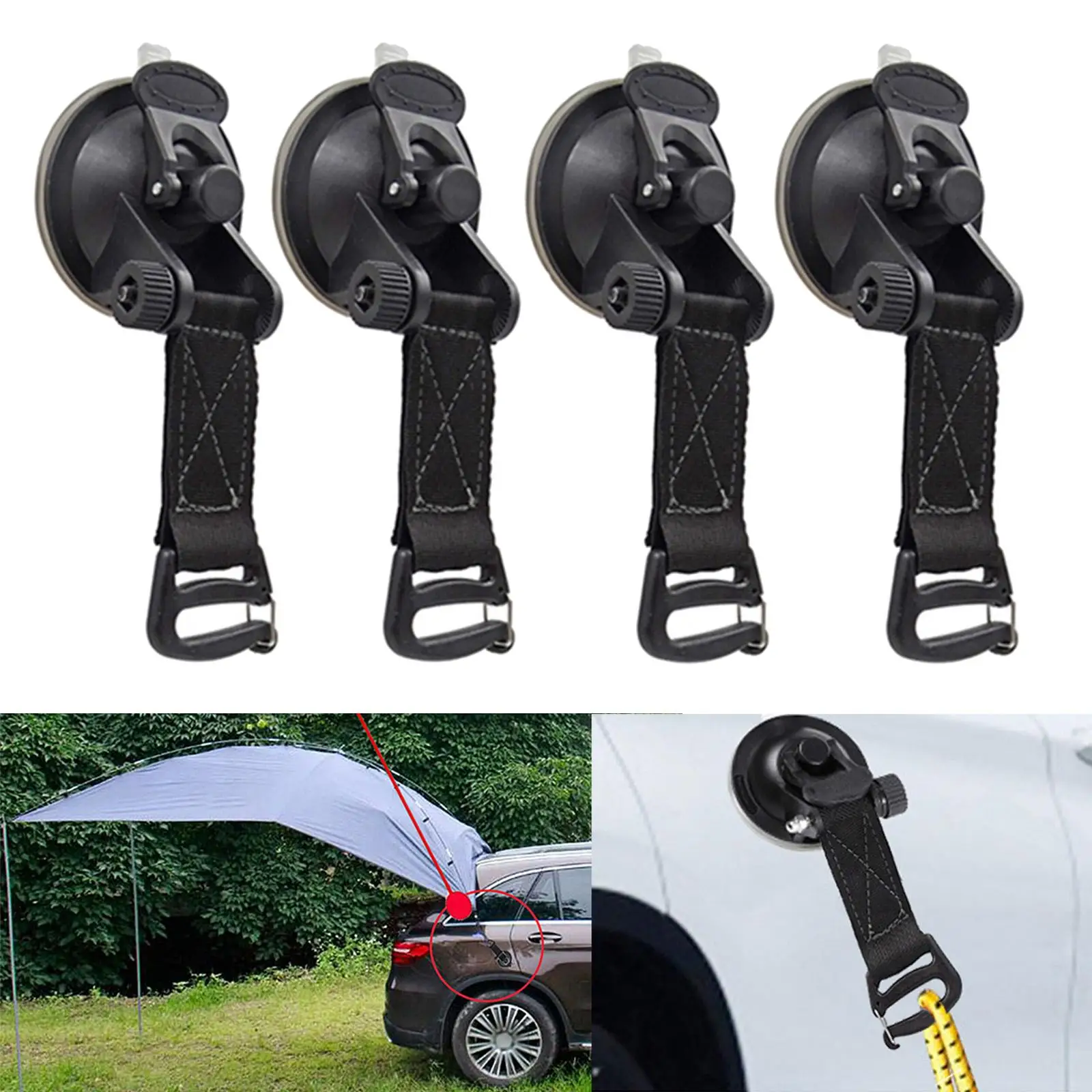 

4Pcs/Set Heavy Duty Suction Cup Anchor Car Camping Suction Cup Tie Down Lock Grip Tarp Clip Motorcycle Tie Down Straps Cup Hooks
