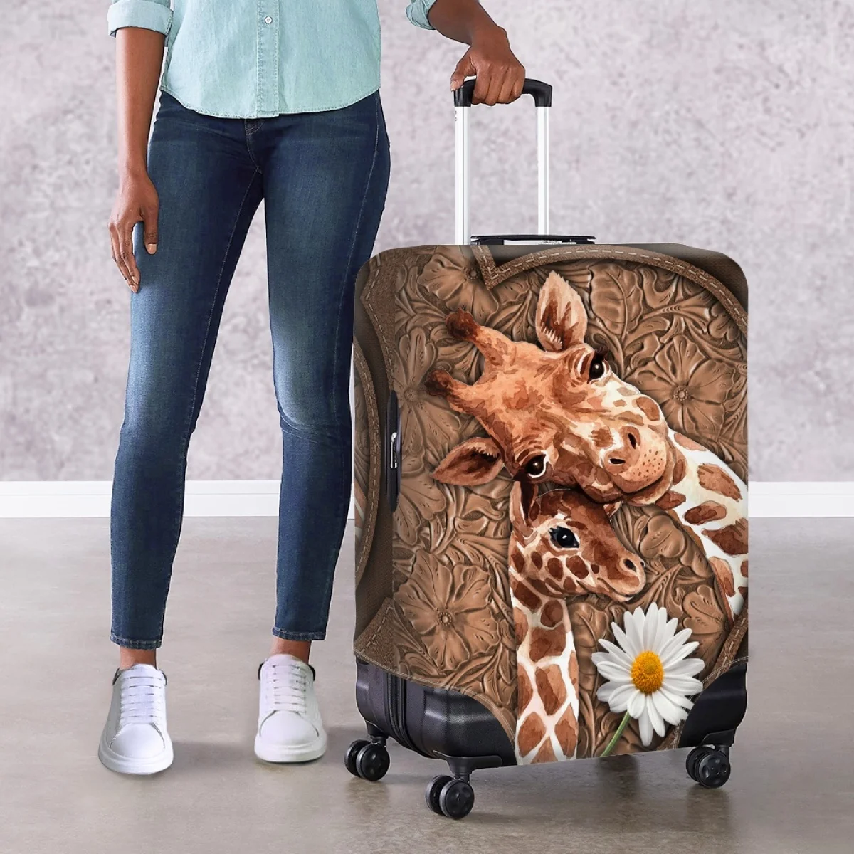 

Прочные Чехлы для багажа twoheart sgirl с жирафом, Защитные чехлы для багажа, чехлы для чемоданов размером 18-32 дюйма, модные эластичные чехлы