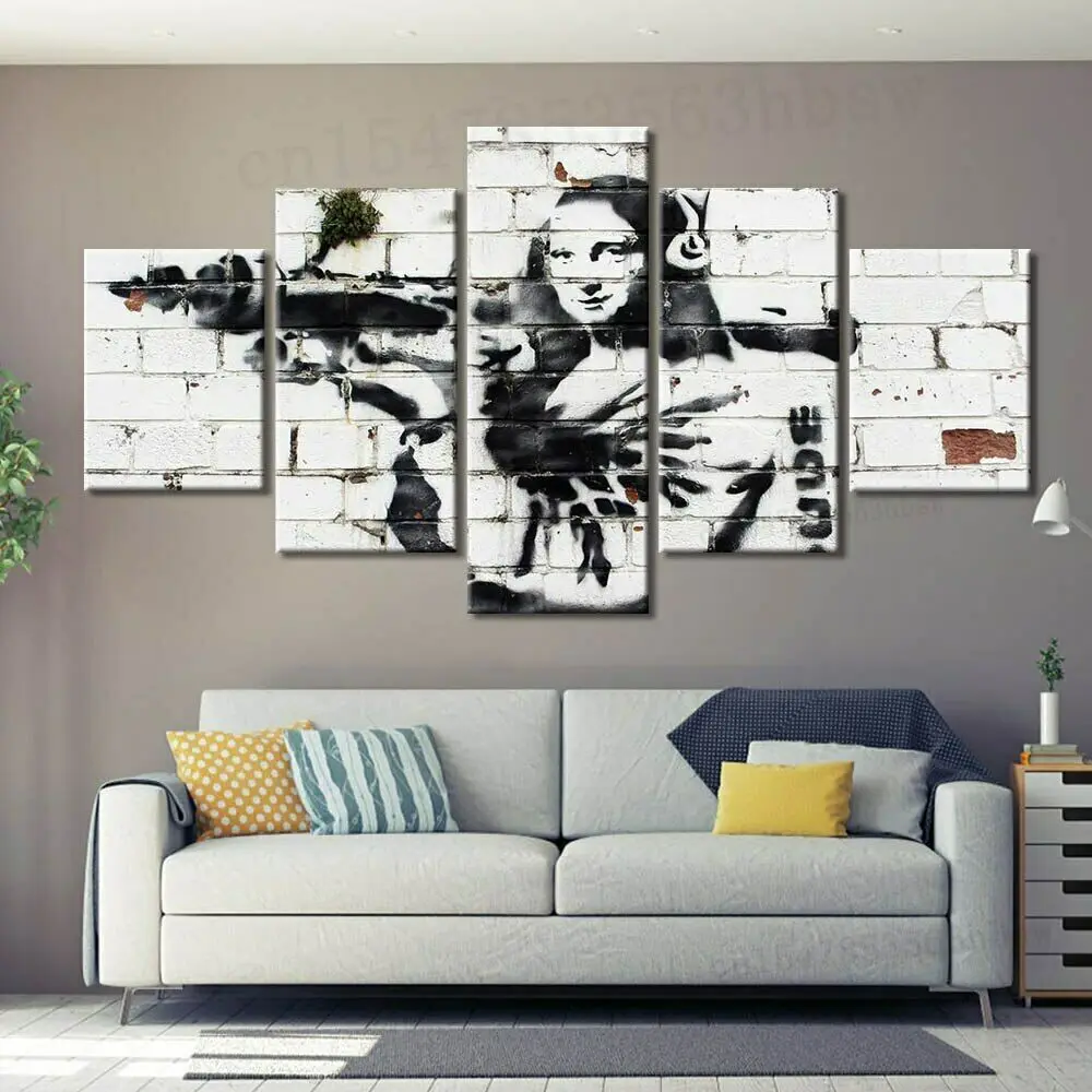 

5 Panel Abstract Graffiti Mona Canvas Picture Wall Art HD Print Decor Pictures No Framed Room Decor Home Decor 5 Piece