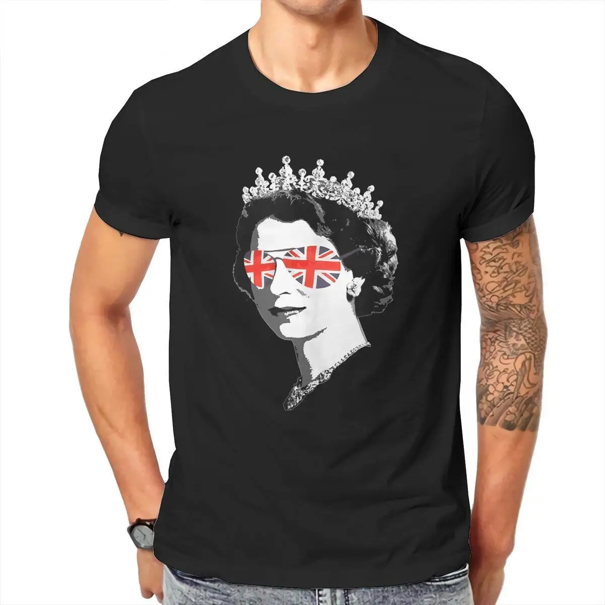 Queen Elizabeth II Sunglasses British Crown T Shirt Men's  Pure Cotton Casual T-Shirts Crew Neck  Tees Short Sleeve Tops 4XL 5XL