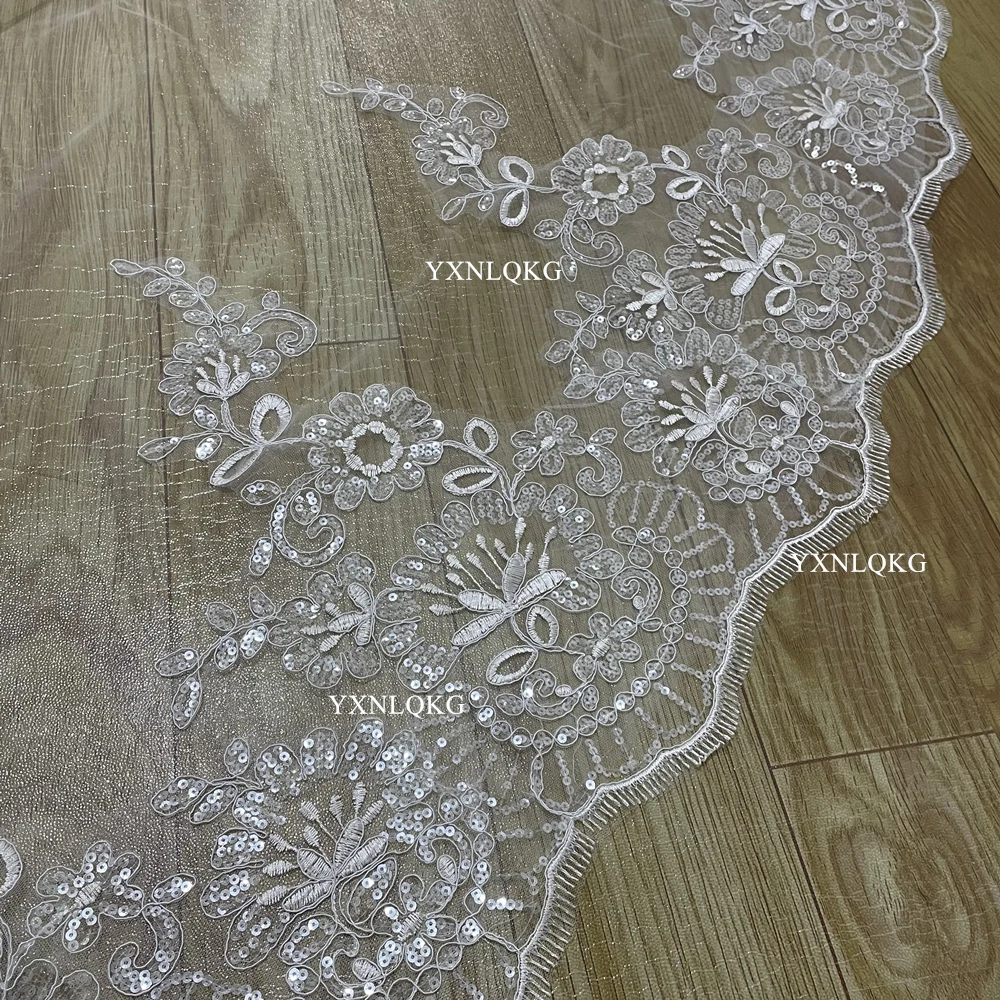 Фата свадебная с длинными кружевными краями Белый/цвет слоновой кости гребнем