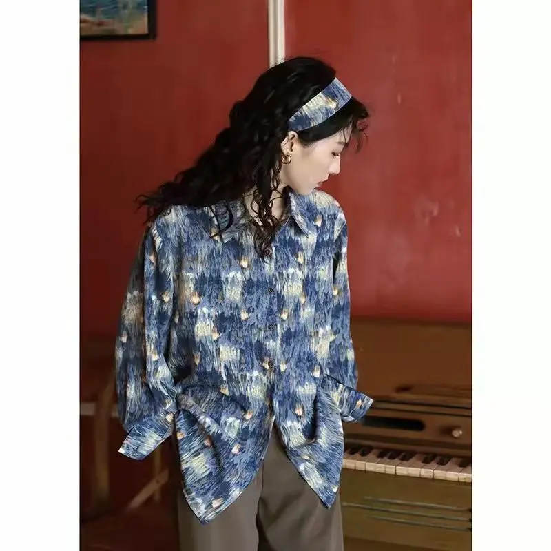 

Woman Trendy Print Blouse Female Turn-down Collar Chiffon Shirts Ladies Vintage Long Sleeve Ruffles Lace Blouses Tops Shirt G29
