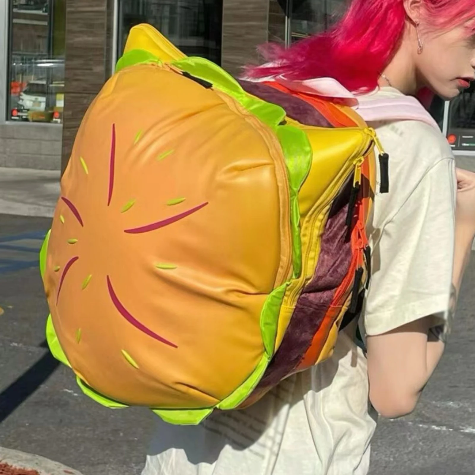 

PU Cheeseburger Backpack Sudent Large Capacity Bag Casual Backpack Cute Hamburger Daypack for Sudent Traveling Shopping Vacation