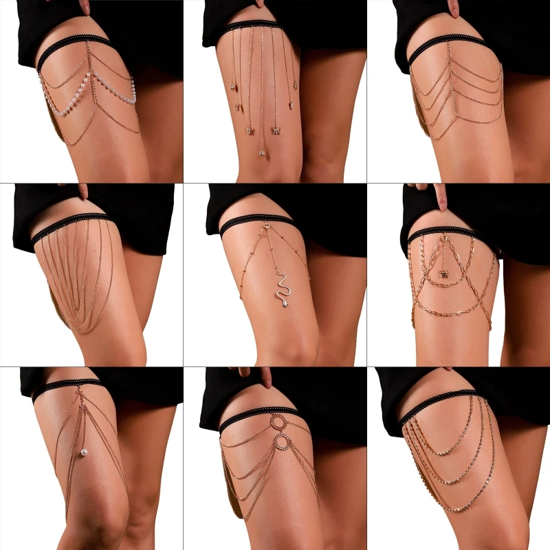 Multi Layer Tassel Thigh Chain Anti-slip Belt Chain Harness Summer Beach Nightclub Leg Accessories for Women and Girls T8NB 3 Multi Layer Tassel Thigh Chain Anti-slip Belt Chain Harness Summer Beach Nightclub Leg Accessories for Women and Girls T8NB 3