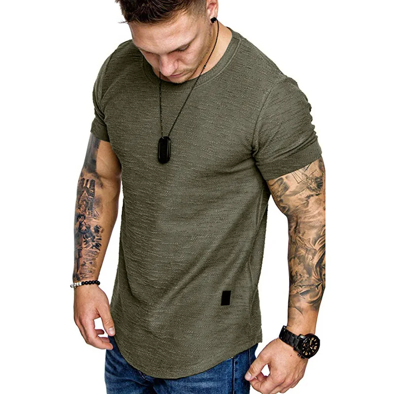 NO.2-144  summer Men Short sleeveT Shirt Casual Round Neck Fashion Elastic Fit Funny Streetwear Solid Tshirt Hip Hop Tops S-XXL