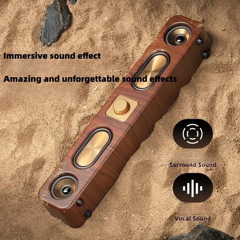 

HIFI Retro Wooden Soundbar Portable Bluetooth Speaker Surround Sound System Home Theater Wireless Stereo Sound FM Radio Soundbox