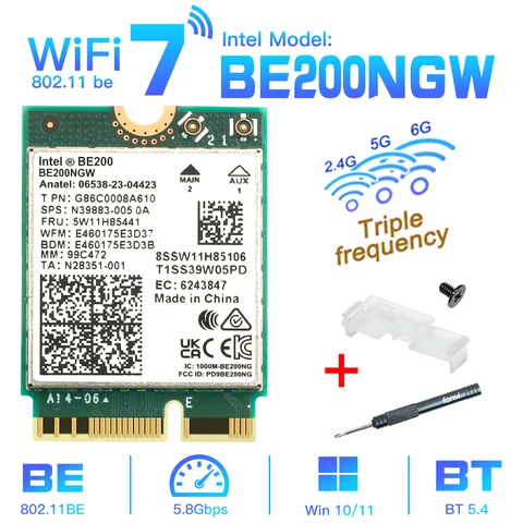 Wi-Fi 7 для сетевой карты Intel BE200, Bluetooth 5,4, трехдиапазонный 2,4/5/6 ГГц, 8774 Мбит/с, BE200NGW M.2, беспроводной адаптер лучше, чем Wi-Fi 6E