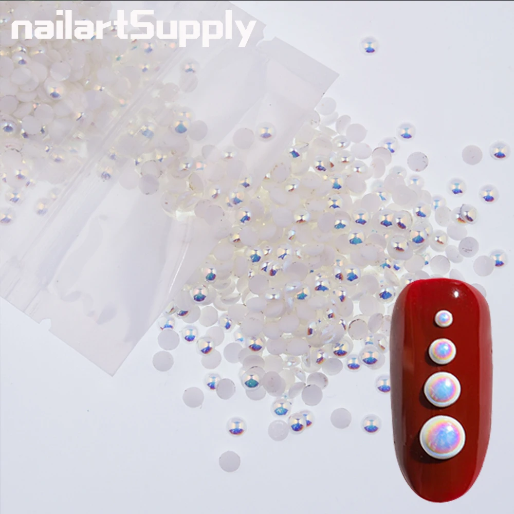 

200PCS AB Aurora Half Round Pearl Beads Nail Charms Flat Back ABS Plastic Nails Gems Imitation Pearls For DIY Manicure Art Craft