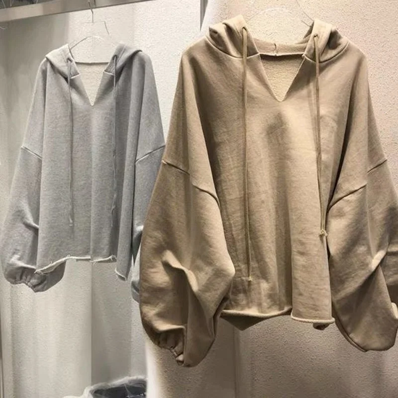 New oversized Women's Korean Long-sleeved Hooded Sweater Loose Casual Solid Color All-match Jacket Harajuku Fashion Clothing