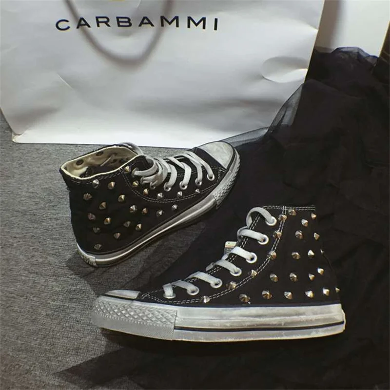 

Классические парусиновые туфли ручной работы с заклепками в стиле ретро, панк, простые старые парные повседневные туфли больших размеров 35-46