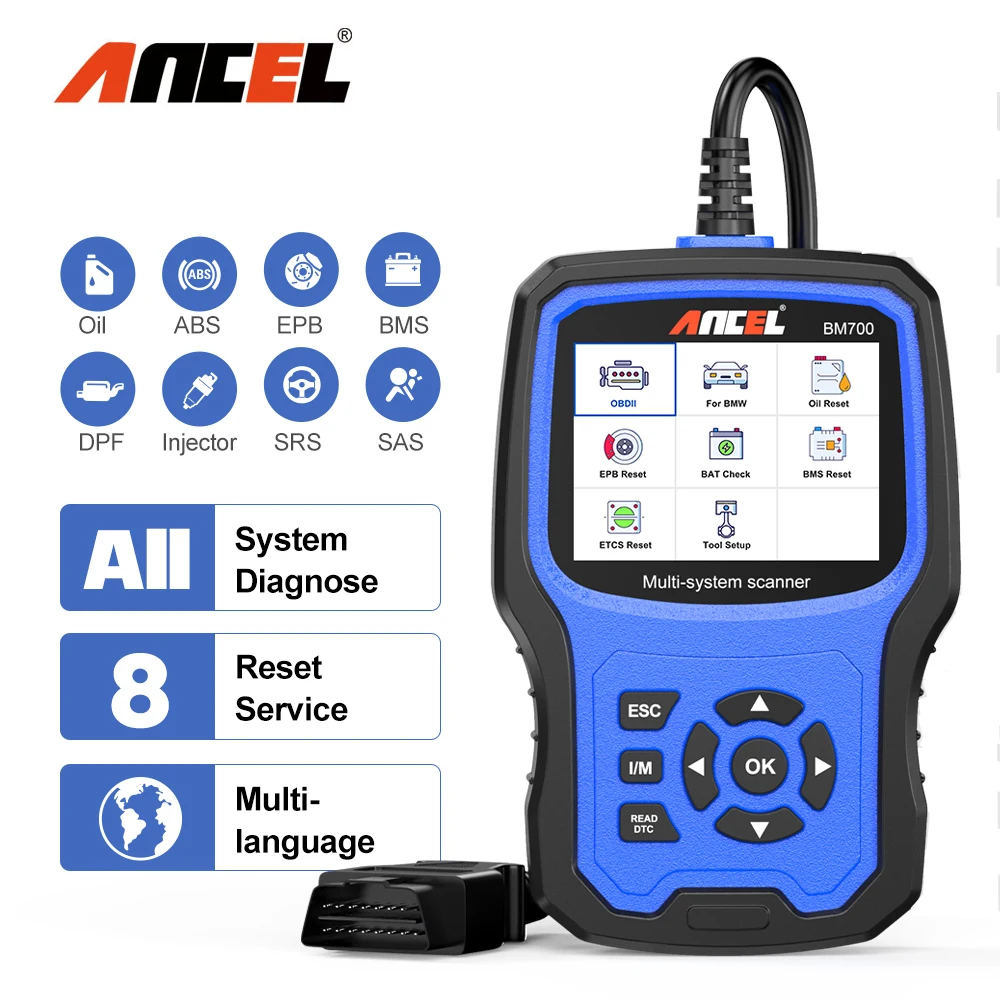 

ANCEL BM700 Full System Diagnostic Tool OBD2 Scanner Injector Coding EPB SAS Airbag ABS Oil Reset Automotive Code Reader For BMW