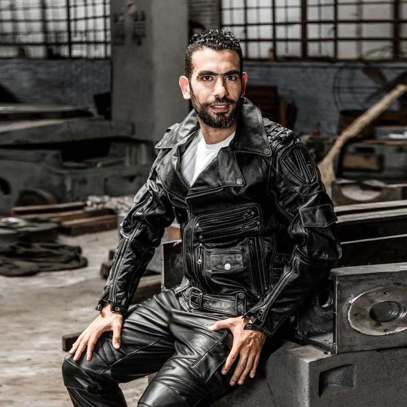 

Autumn Winter High-quality First Layer Thickened Cowhide Leather Jacket Men's Multi-pocket Belt Plus Size Motorcycle Coat