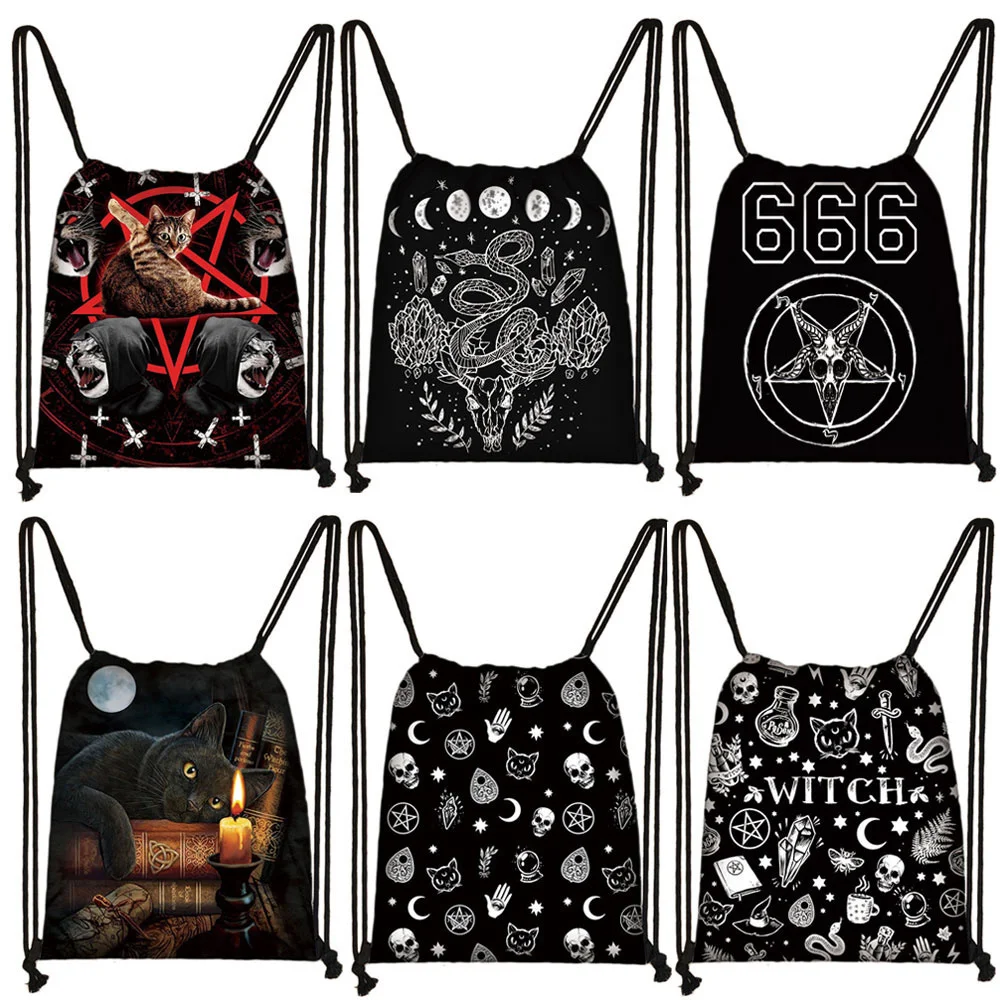 

Witch / 666 / Hail Satan Backpack Black Cat Witchcraf /Baphomet Women Storage Bags for Travel Boy Girl Bookbag Shoes Holder