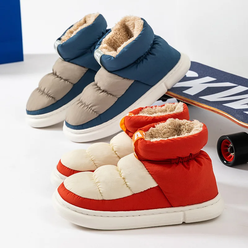 Waterproof Men's Winter Ankle Snow Boots Warm High Top Women Boots For Home Non-slip Plush Slip-on Couple Outside Shoes
