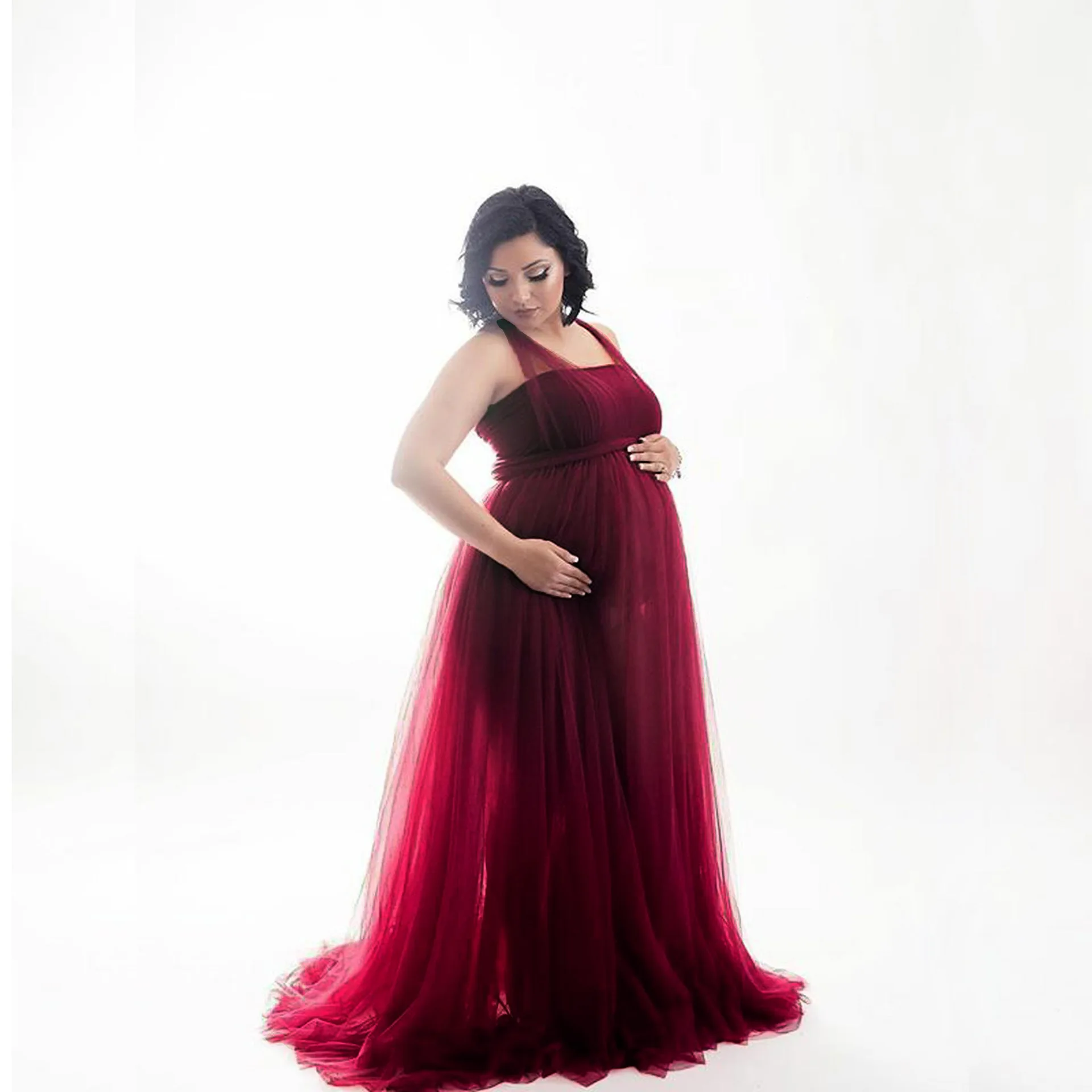 

Maternity Photography Dresses Women's Cotton Stitching Mesh Straps Mopping One-piece Long Dress Shooting Auxiliary Modeling