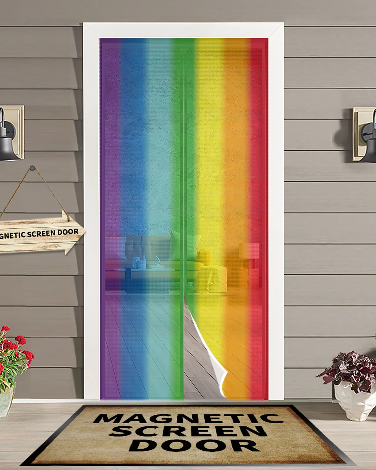

Rainbow Stripes Modern Magnetic Mosquito Door Curtain Anti Mosquito Insect Fly Bug Bedroom Door Curtain