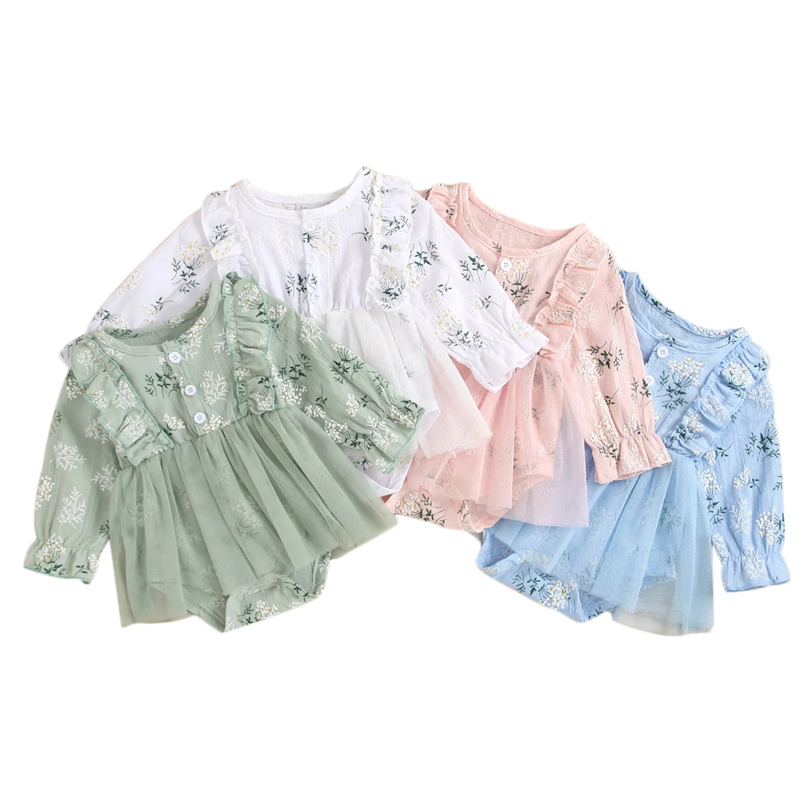 

Baby Girls Romper Long Sleeve Floral Casual Daily Princess Gauze Dress 0-18 Months