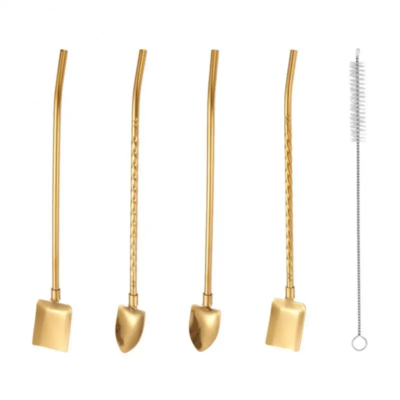 

Creative Vintage Straw Spoon Stainless Steel Pipette Coffee Milk Dessert Ice Cream Spoon Tableware for Kitchen Accessories