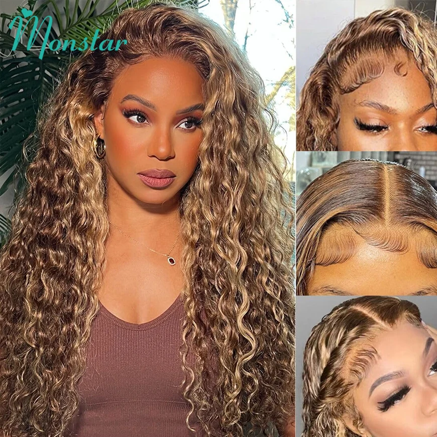 Медовая Блондинка хайлайтер парик человеческие волосы Омбре водная волна