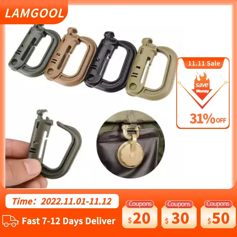 

Outdoor Medium Tactical Carabiner ITW Molle Buckle Hook Backpack Molle System D Buckle Military Camping Climbing Accessories