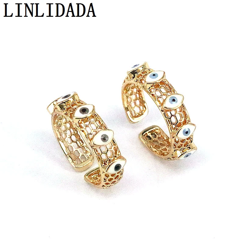 

10Pcs Fashion 18k Gold Filled Enamel Eye Ring, Dainty Minimalist CZ Stackable Rings, Gold Evil Eye Ring,For Ladies Women