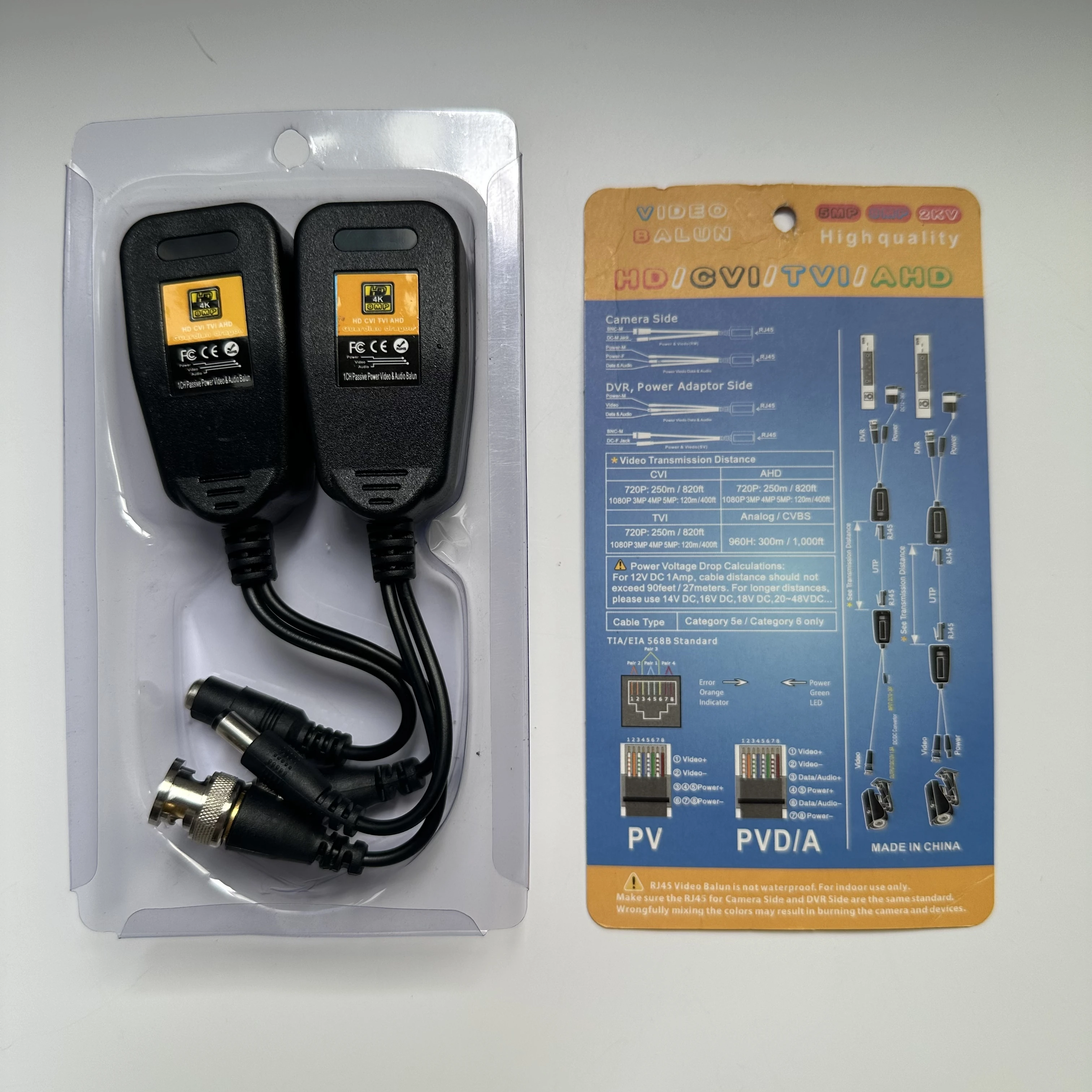 8MP пассивный балун RJ45 CCTV видеотрансивер коаксиальный BNC разъемы питания для HD CVI TVI
